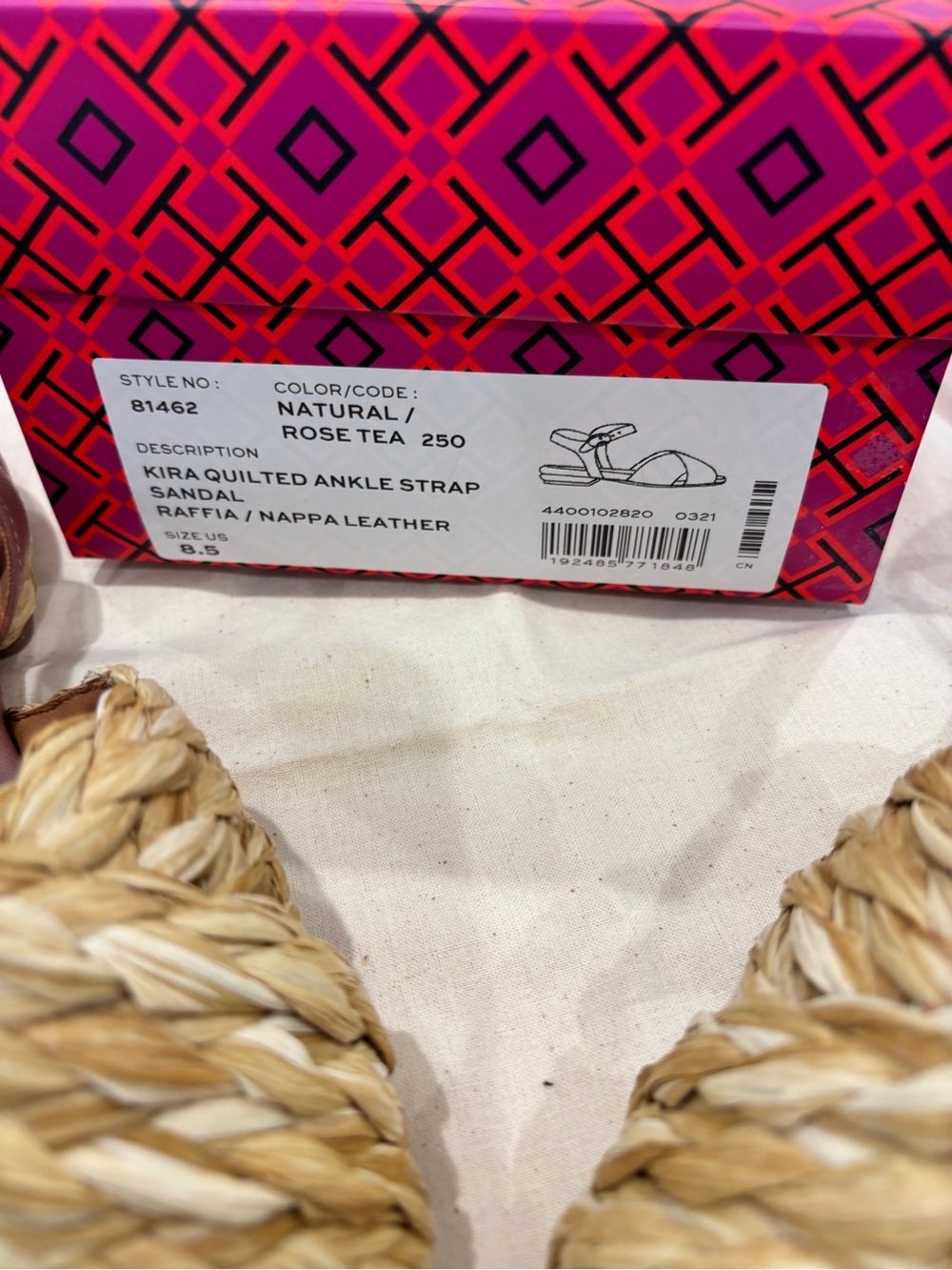 Tory Burch Kira Braided Raffia Slide Sandals with Mauve Leather Strap Size 8.5. - Picture 10 of 11